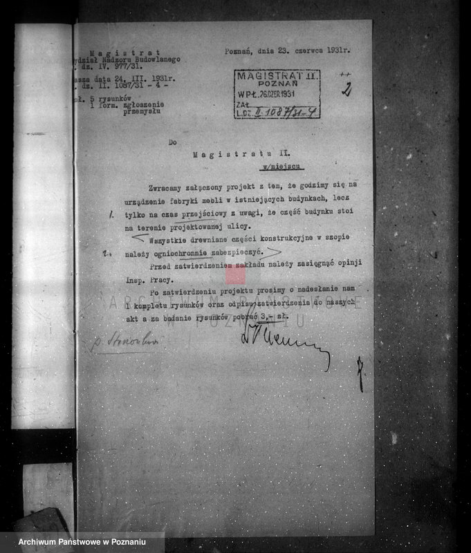 image.from.unit.number "Zatwierdzenie projektu zakładu przemysłowego /fabryki mebli/ nr 432 własność M. Dostatniego w Poznaniu"