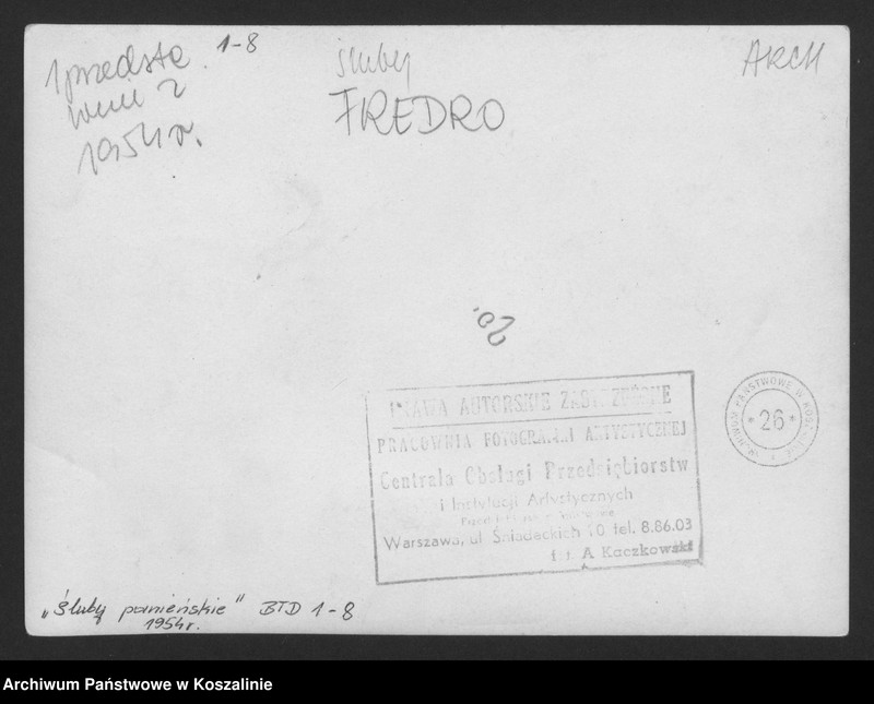 image.from.unit.number "„Śluby panieńskie”, Aleksander Fredro, reżyseria Irena Górska, scenografia Feliks Krassowski. Premiera 16 I 1954 roku."