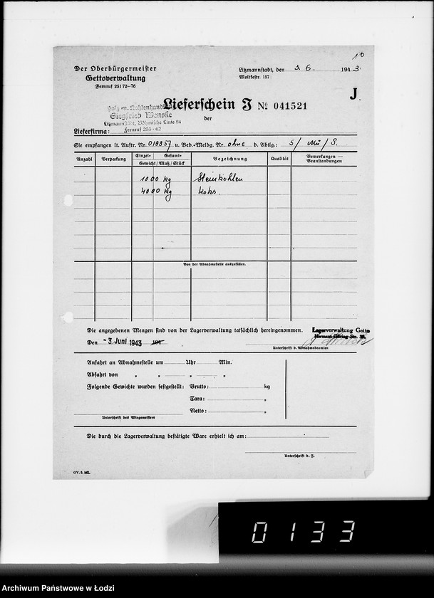 Obraz 15 z jednostki "Lebensmitteleinkauf. Aufträge, [Lieferscheinen und Rechnungen] 19941-19960 [Dostawa artykułów pierwszej potrzeby do Getta]"