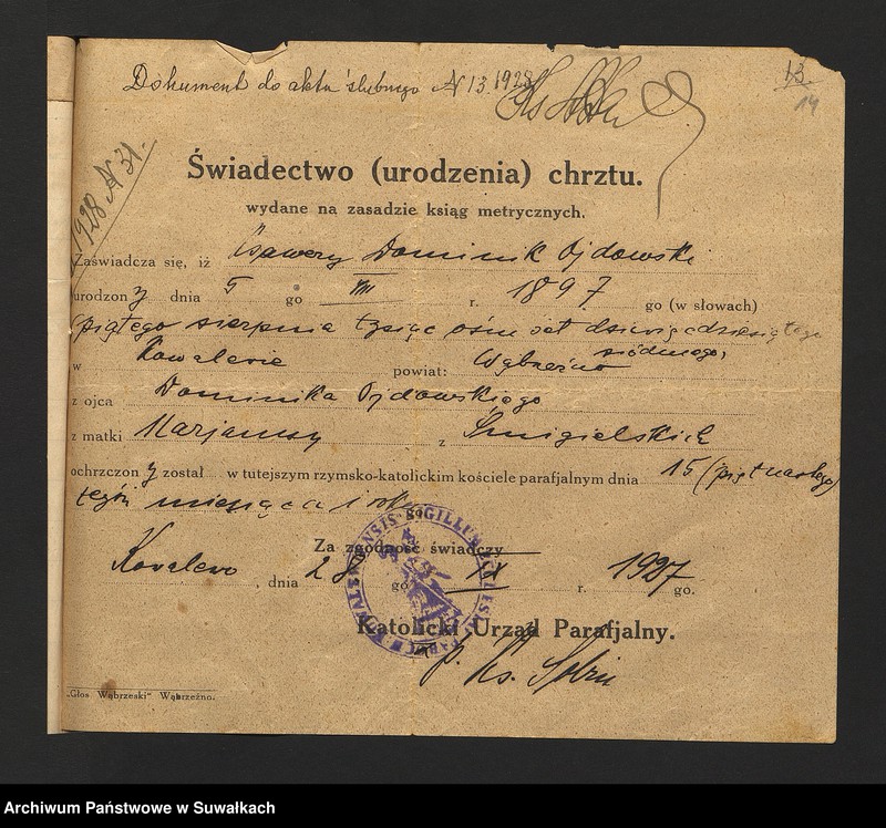 image.from.unit.number "Dokumenty przedstawione do aktów ślubnych w roku 1928 w filipowskiej r.k. parafji"