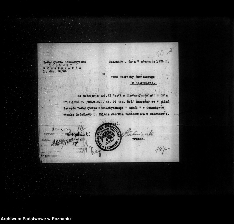 Obraz 14 z jednostki "/Towarzystwo Gimnastyczne Sokół w Czarnkowie - rejestracja/"