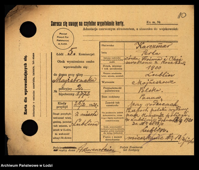 Obraz 12 z jednostki "[Spis ludności Łodzi] Karczmańska - Karnowski"