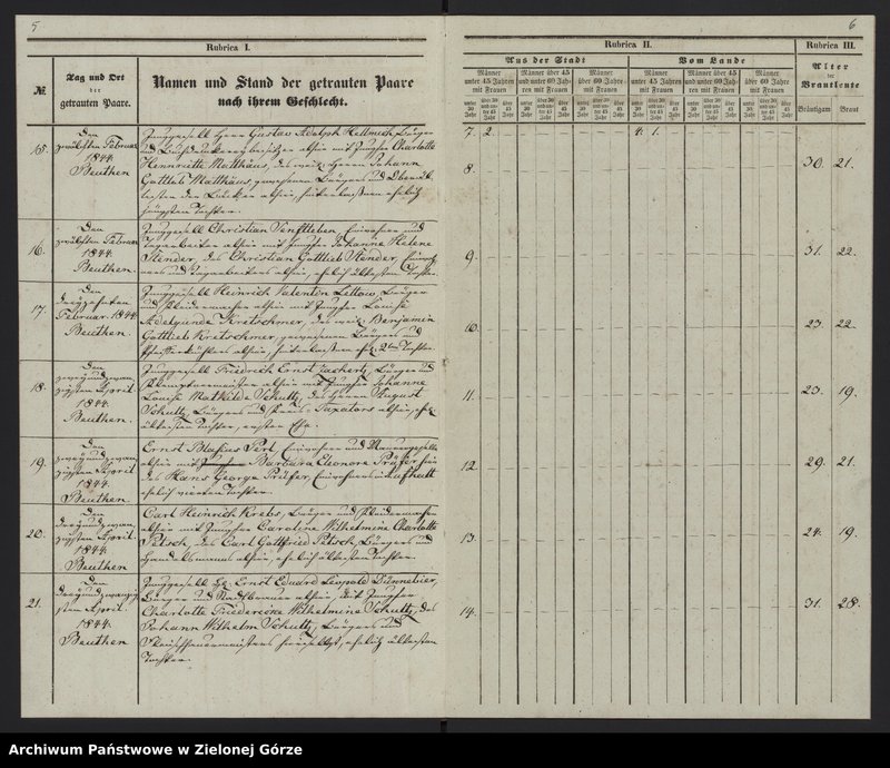 Obraz 9 z jednostki "Duplicat-Trauungsregister Jahrgang 1844 evangel[ischen] Kirche zu Beuthen"