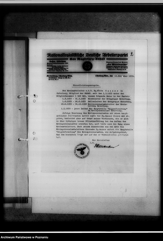 Obraz 6 z jednostki "[Korespondencja w sprawach organizacyjnych i obsady personalnej] Gausippenamt Posen [Poznań]"