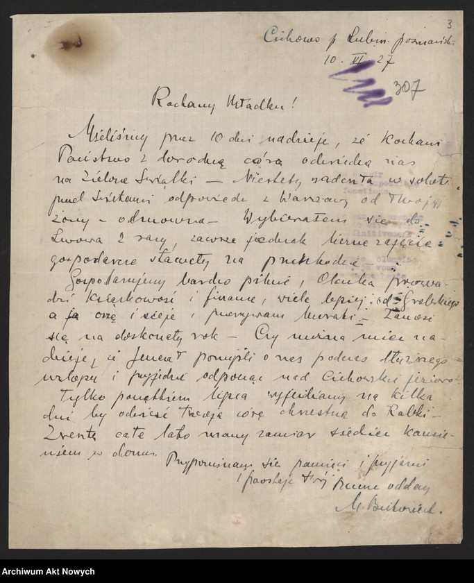 image.from.unit.number "Bukowiecki Mieczysław, pułkownik.  Położenie ziemiaństwa na terenach b. zaboru pruskiego w okresie kryzysu. Podziękowanie za przesłanie książki. Opinia pracownika poselstwa RP w Londynie Stanisława Łosia o zadowoleniu Niemiec z powodu zaburzeń w Polsce w okresie zamachu majowego."