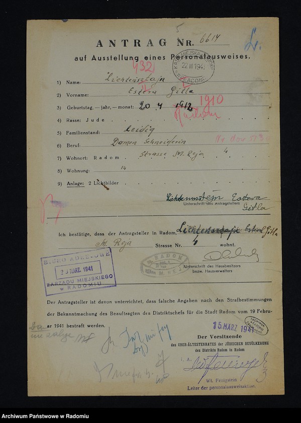 Obraz 9 z jednostki "[Wnioski o wydanie dowodów osobistych oraz nie odebrane dowody Lichtensztajn - Lipszyc]"