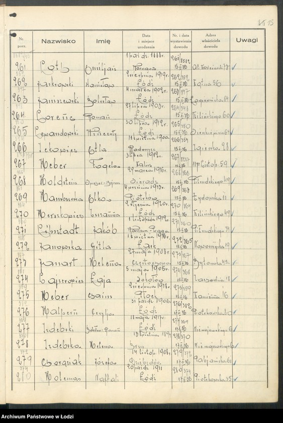 image.from.unit.number "Ewidencja dowodów osobistych wydanych przez Zarząd Miejski w Łodzi, zespół nr 3 [- nazwiska na litery Ch, H, I, J, L, Ł]"