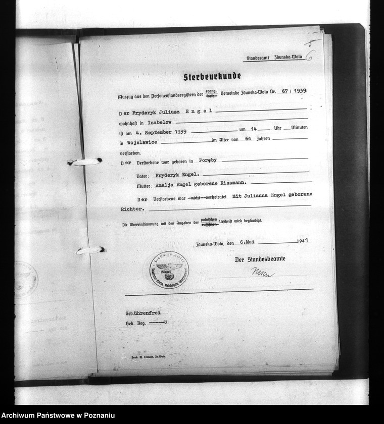 Obraz 10 z jednostki "Wykazy miejscowych Niemców, którzy zginęli w 1939 roku. Kreis Sieradsch (Sieradz)"