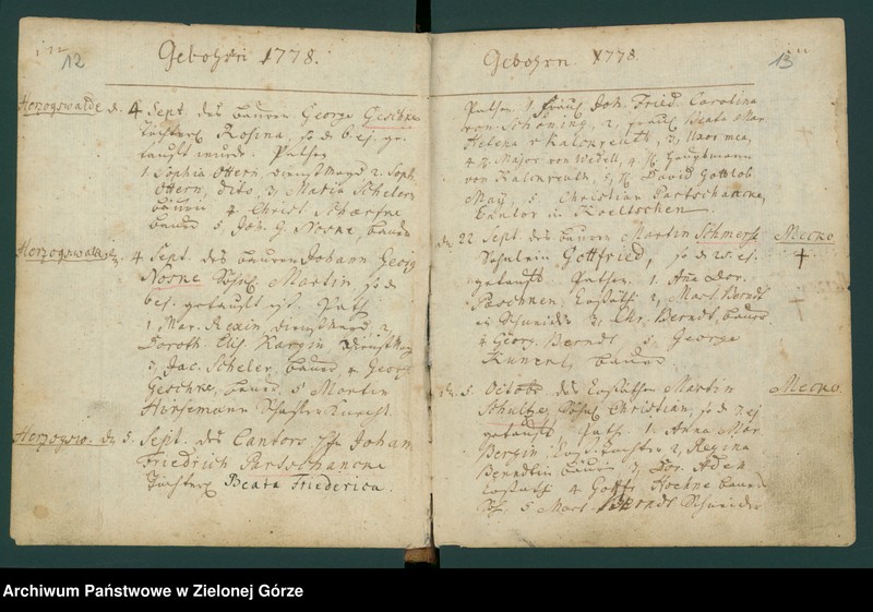 image.from.unit.number "Kirchen "Buch" von Herzogswalde, Meekow und Arensdorf worin die Jährlich Gebohrnen, Verstorbenen und Vertrauten dieser Parochie verzeichnet worden von 6 Juli 1778."