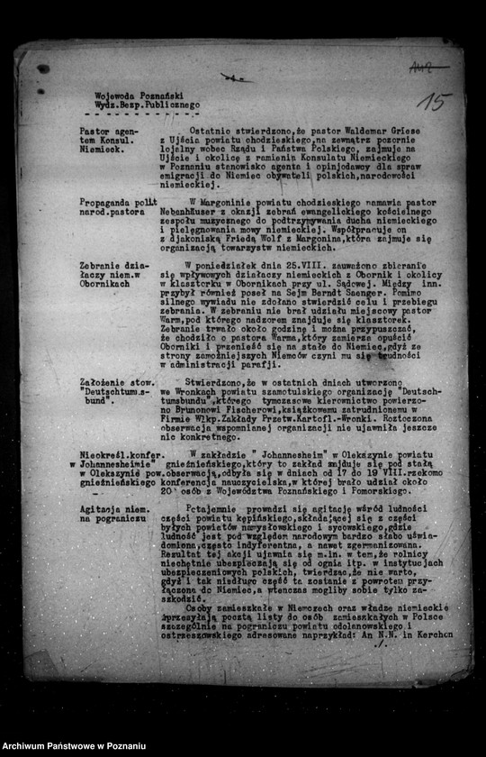 Obraz 19 z jednostki "Sprawozdania sytuacyjne z życia mniejszości narodowych za miesiące lipiec, sierpień, wrzesień 1931 r."
