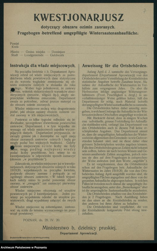 Obraz 10 z jednostki "[Koresponencja dotycząca statystyki produkcji rolnej - zasiewów ozimych w latach 1919-1920]"