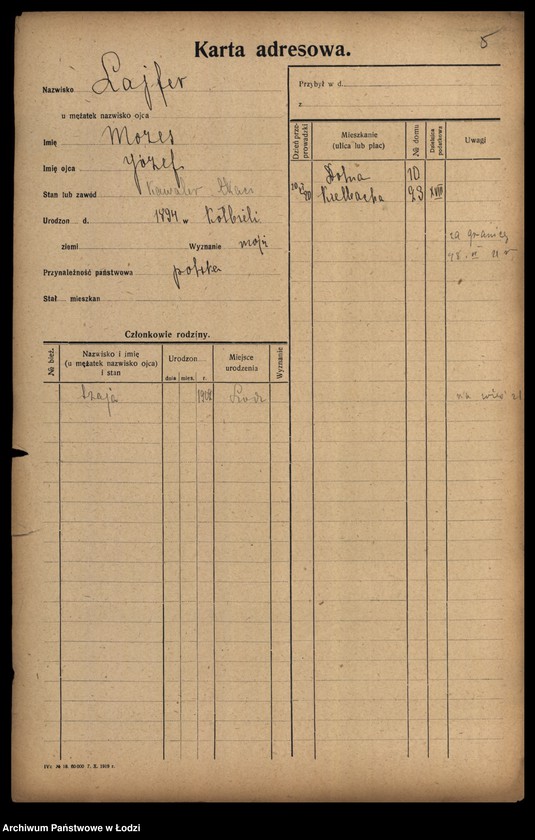 Obraz 7 z jednostki "[Spis ludności Łodzi] Lajfe-Łakomicki"