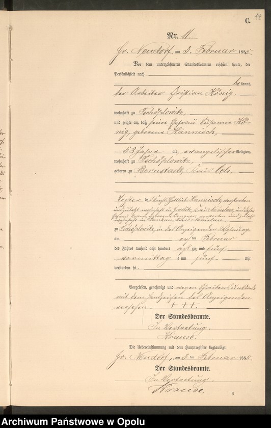 image.from.unit.number "Sterbe-Neben-Register Standes-Amt Gr.[oss] Neudorf 1885"