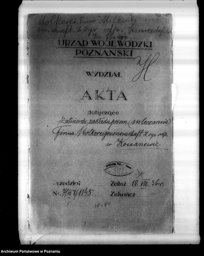 Obraz 4 z jednostki "Zatwierdzenie zakładu przemysłowego /mleczarni/ Firmy Molkereigenossenschaft z ograniczoną odpowiedzialnością w Konarzewie"