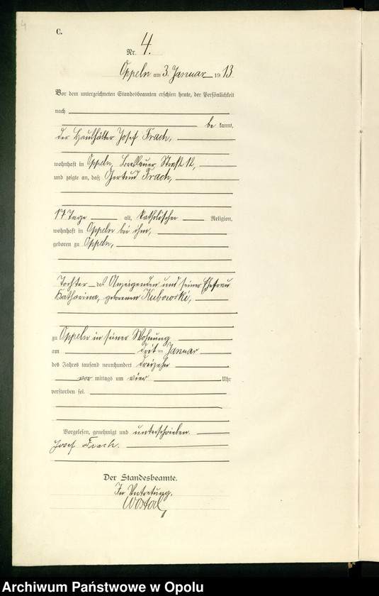 Obraz 8 z jednostki "Rejestr zgonów Księga Miejscowa Nr 1 do 419 1913"