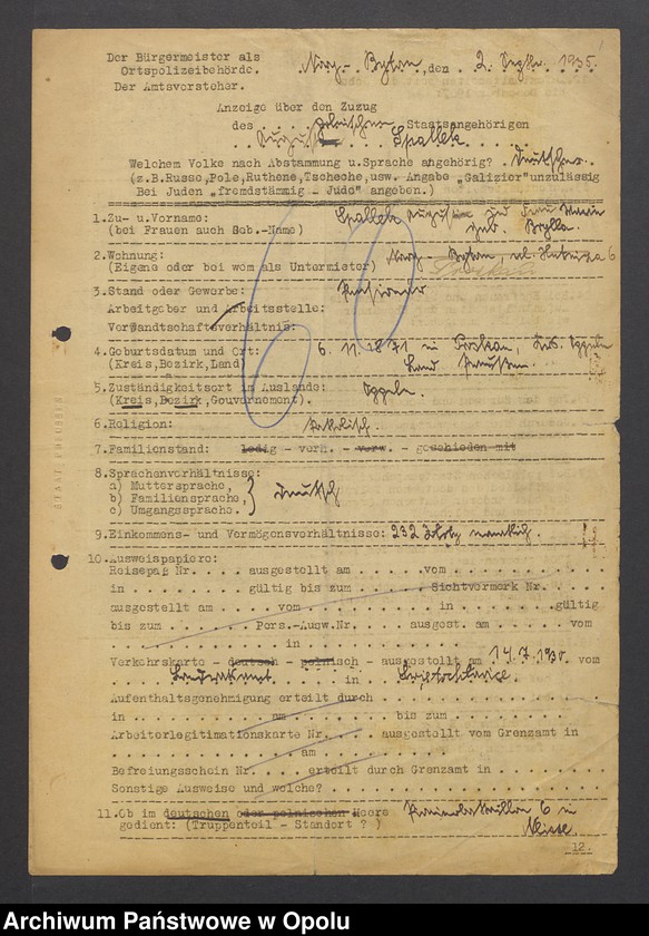 Obraz 3 z jednostki "[Zezwolenie na pobyt - Alfons Sage, ur. 13. 05. 1913 Breslau]"