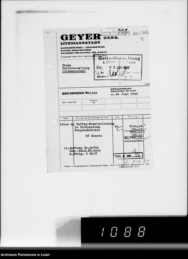 Obraz 11 z jednostki "Lebensmitteleinkauf, Aufträge, [Lieferscheinen und Rechnungen] 20461-20720"
