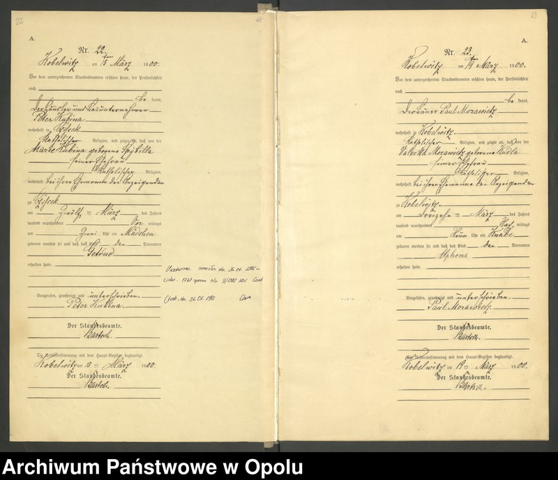 image.from.unit.number "Urząd Stanu Cywilnego Kobylice Księga urodzeń rok 1900"