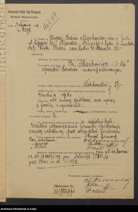 Obraz 9 z jednostki "Chaim Markowicz i S-ka- sprzedaż towarów manufakturowych"