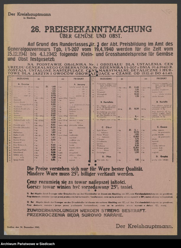 Obraz 11 z kolekcji "Afisze okupacyjne powiatu siedleckiego 1939-1944111"
