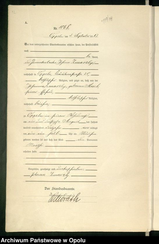 image.from.unit.number "Urząd Stanu Cywilnego Opole Księga Urodzeń Rok 1913 1058-1559"