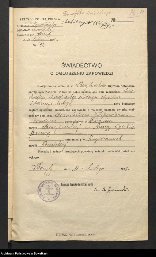 image.from.unit.number "Aneksy dp aktów zaślubionych rz.kat. parafji Puńsk (pow. Suwalskiego) za rok 1929"