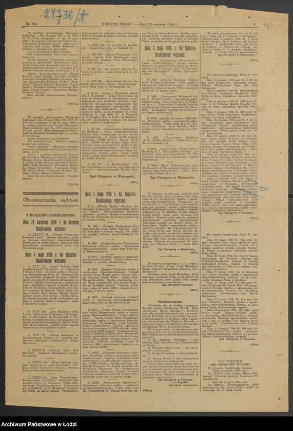 Obraz 16 z jednostki "Lewi Pińczewski – przemysł wełniany i półwełniany sprzedaż w Łodzi"