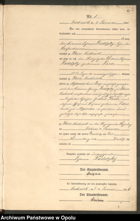 image.from.unit.number "Sterbe-Neben-Register Standes-Amt Leubusch 1891"