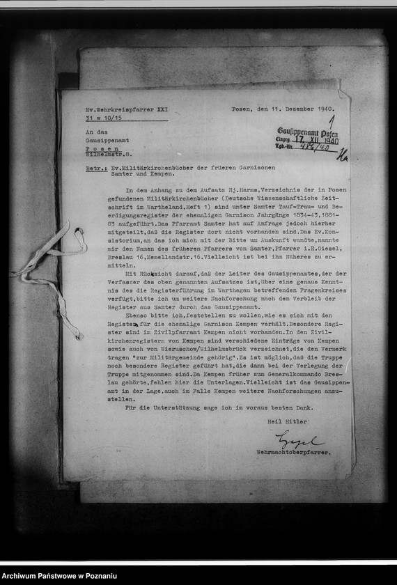 Obraz 5 z jednostki "Militärkirchenbücher [sprawy związane z poszukiwaniem i przejęciem ksiąg kościelnych w garnizonowych kościołach]"