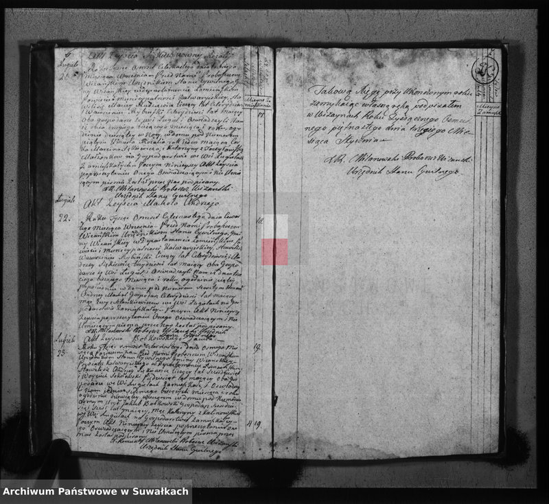 image.from.unit.number "Księga do zapisywania aktów cywilnych zejścia gminy wiżayńskiey, departamentu łomżyńskiego, powiatu kalwaryjskiego na rok 1814"