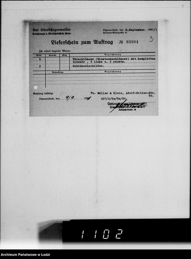 Obraz 8 z jednostki "Verschiedene. [Korespondencja w sprawie zaopatrzenia w artykuły techniczne]"