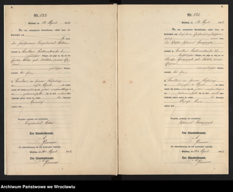 image.from.unit.number "Geburts-Neben-Register Breslau I 1892 Band 3"