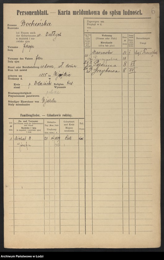 Obraz 8 z jednostki "[Spis ludności Łodzi] Bochenkiewicz - Bogdanow"