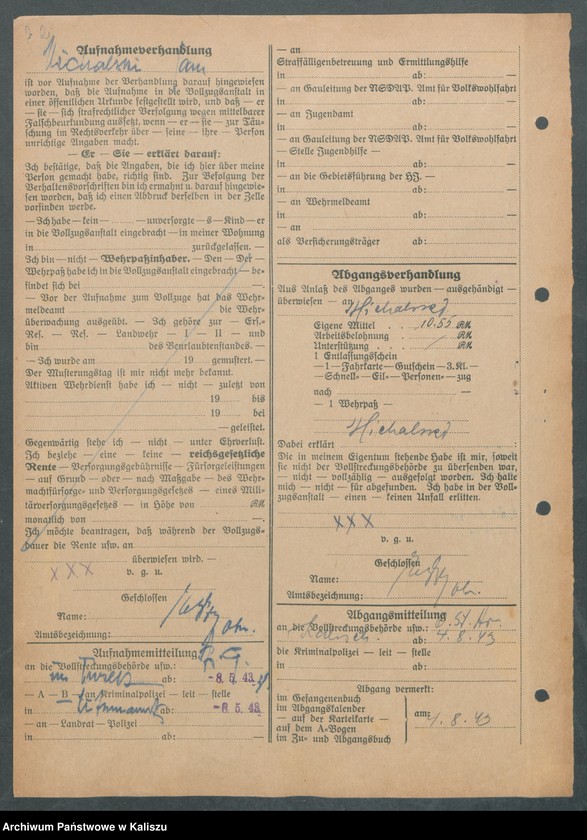 Obraz z jednostki "[Akta osobowe więźnia - Michalski Jan, zam. Turek]"