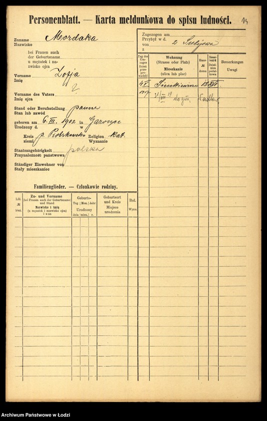 Obraz 16 z jednostki "[Spis ludności Łodzi] Morberger - Morgenweg"