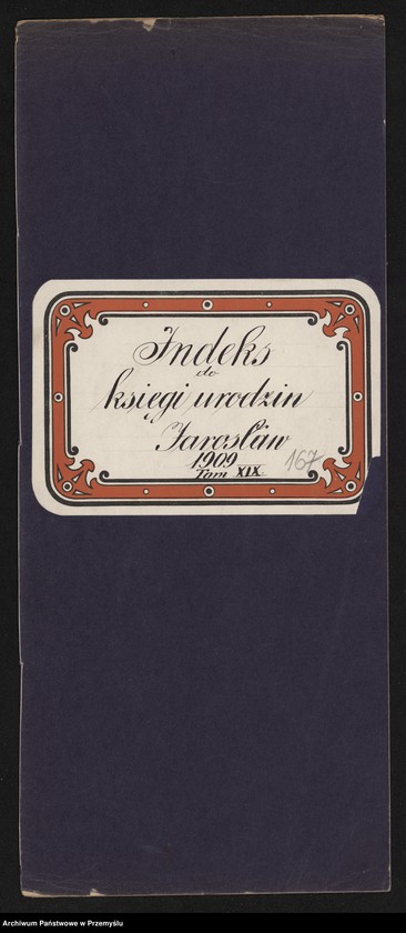 image.from.unit.number "Indeks do księgi urodzeń 1909 Tom XIX"