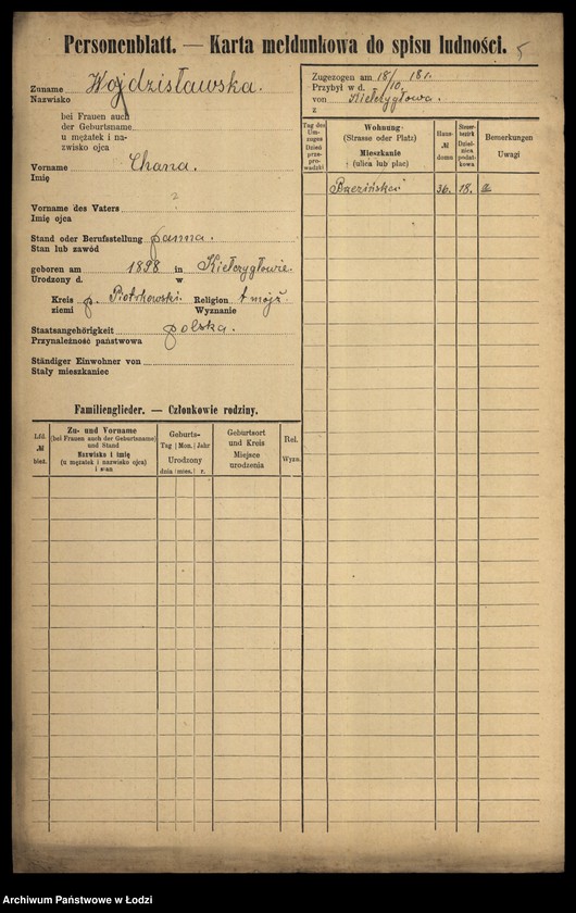 Obraz 7 z jednostki "[Spis ludności Łodzi] Wojdysławski - Wojtarek"