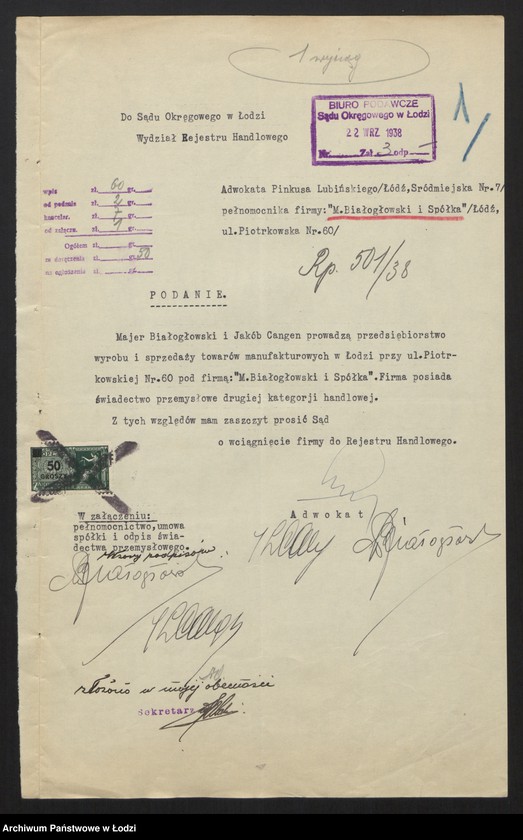 Obraz 3 z jednostki "Majer Abram Białogłowski, Jakub Lejb Caugen- wyrób i sprzedaż manufaktury"