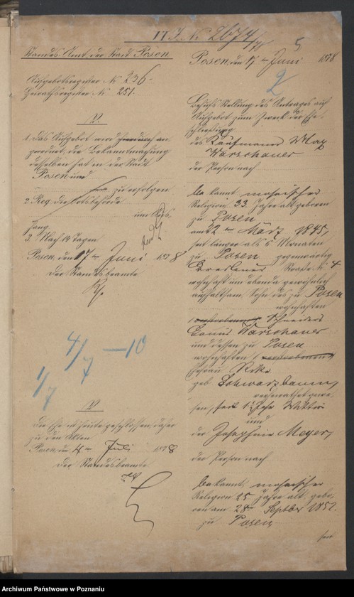 Obraz 7 z jednostki "Die von den Verlobten beigebrachten Urkunden zur Eheschliessung pro 1878"