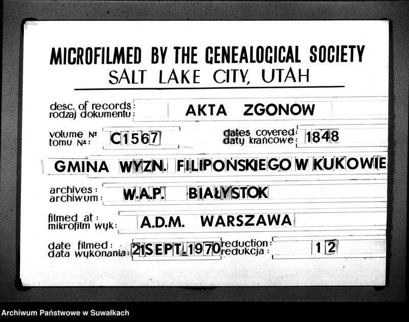 image.from.unit.number "Duplicat Akt Urzędnika Stanu Cywilnego Wyznania Filipońskiego z Gminy Kuków Osób Zmarłych za rok 1848"