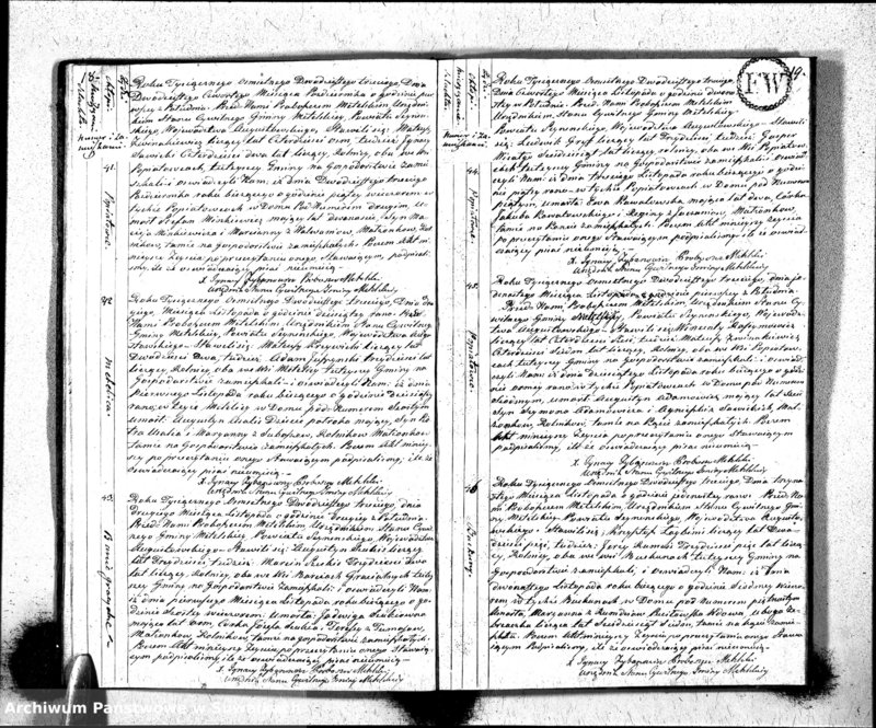 Obraz 12 z jednostki "Księga Aktów Zeyscia Urzędnika Stanu Cywilnego Gminy Metelskiey Pttu Seyneńskiego Woiewództwa Augustowskiego Od dnia 1-o Stycznia Tysiąc Osimset Dwodziestego Trzeciego roku 1823"