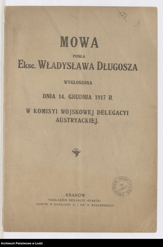 Obraz 1 z jednostki "[Broszura zawierająca treść wystąpienia posła Władysława Długosza]"