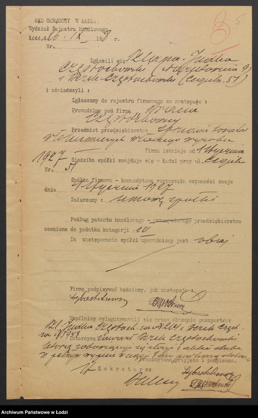 Obraz 7 z jednostki "Szlama Judka Częstochowski i Berek Częstochowski- sprzedaż towarów włókienniczych własnego wyrobu"