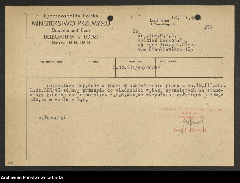 Obraz 12 z jednostki "Wykazy robotników członków partii wysuniętych na stanowiska [kierownicze]"