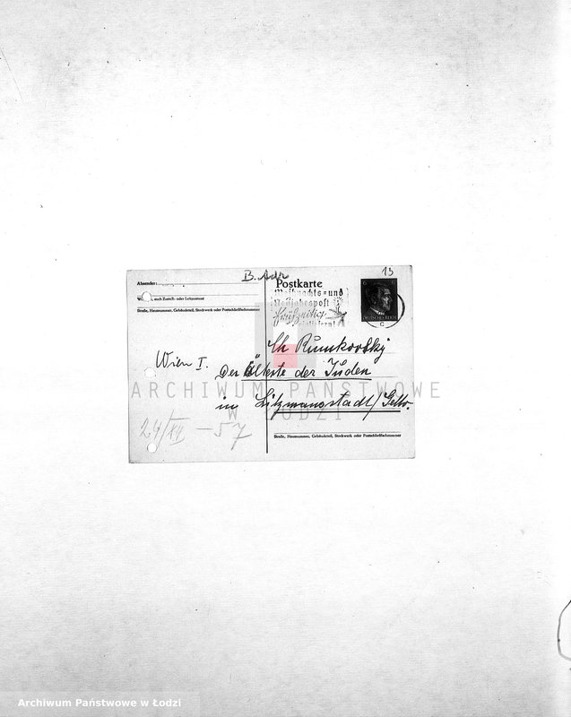 Obraz 15 z jednostki "[Korespondencja z osobami w różnych krajach w sprawie informacji o Żydach zamieszkałych w getcie łódzkim, wsiedlonych z Wiednia]"