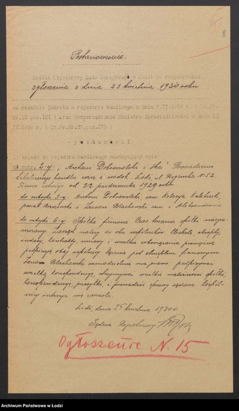 Obraz 10 z jednostki "Antoni Dobrowolski i S-ka- prowadzenie detalicznego handlu win i wódek"