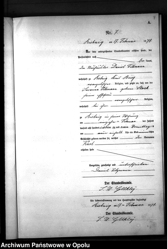 Obraz 10 z jednostki "Geburts-Neben-Register Standes-Amt Riebnig 1879"
