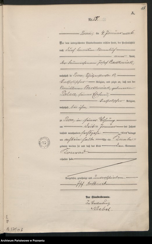 Obraz 17 z jednostki "Księga miejscowa urodzeń tom I [Rejestr główny urodzeń]"