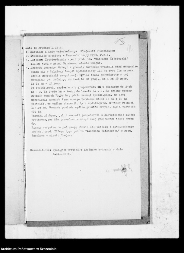 image.from.unit.number "Rolniczy Zespół Spółdzielczy im. T. Kościuszki z siedzibą w Barnkowie powiat Chojna - organizacja"