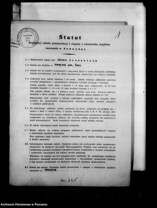 Obraz 4 z jednostki "Prywatna Szkoła Powszechna z niemieckim językiem nauczania w Nowejwsi powiat Żnin"